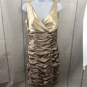 David’s Bridal rouched gold/cream dress